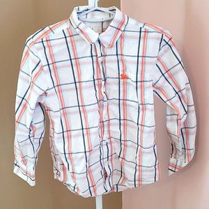 Boys Button-up, plaid w/ decal lion embroidery.